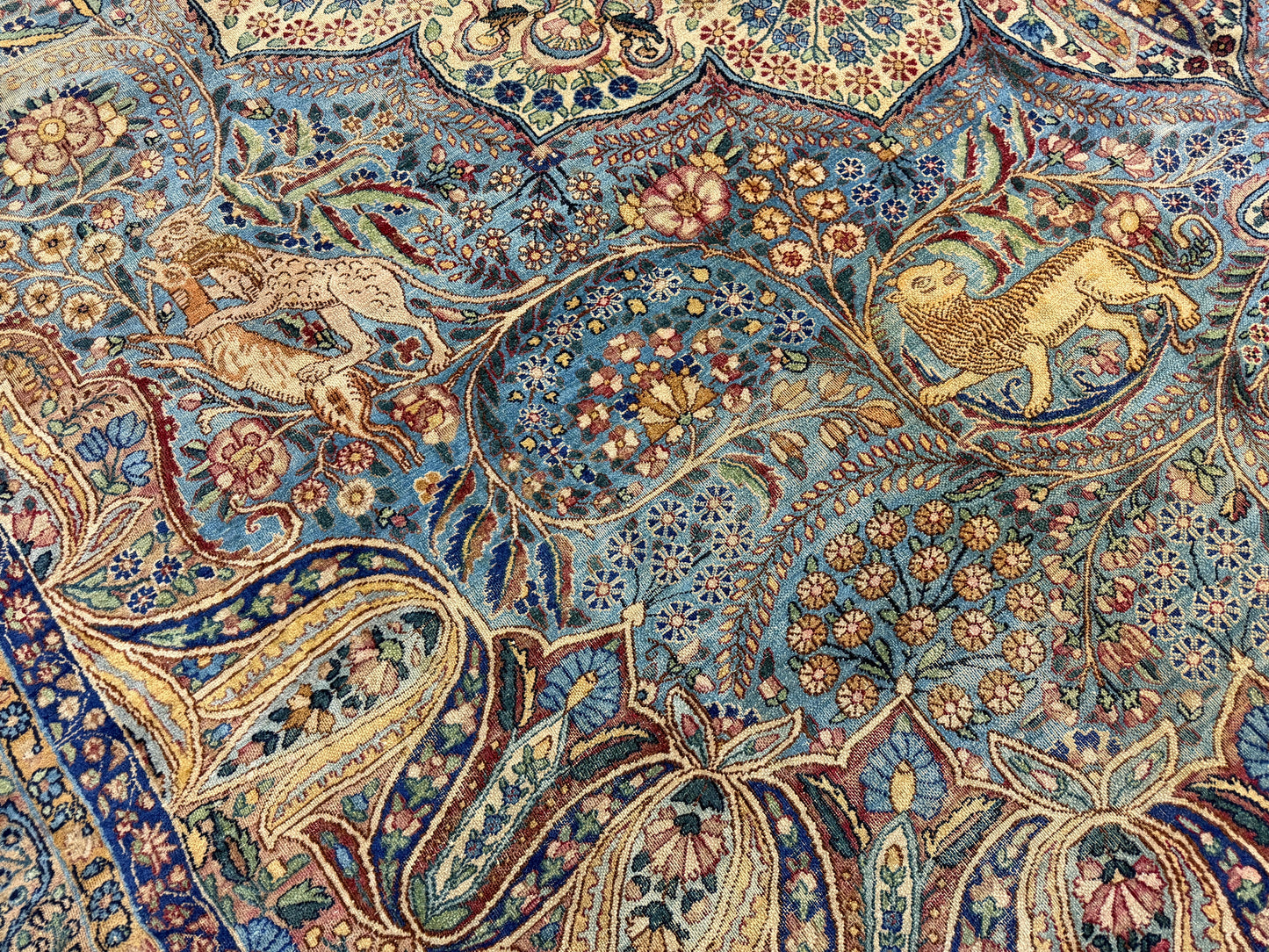 11’x14’10” Antique Hand-Knotted Fine Wool Persian Kerman Area Rug Handmade