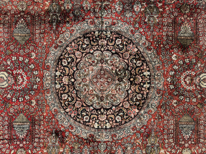 Antique Hand-Knotted 100% Kashmiri Silk Rug - 9’4”x12’