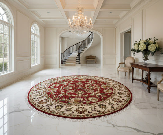 8’ Diameter Hand-Knotted Wool Indian Round Oriental Rug - 8x8 Handmade Carpet