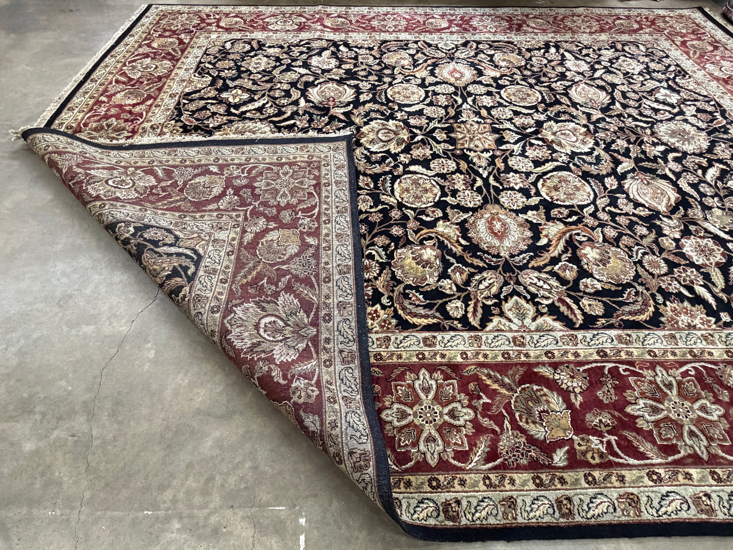 12’1”x15’2” Hand-Knotted Wool Agra Area Rug Handmade All-over Carpet