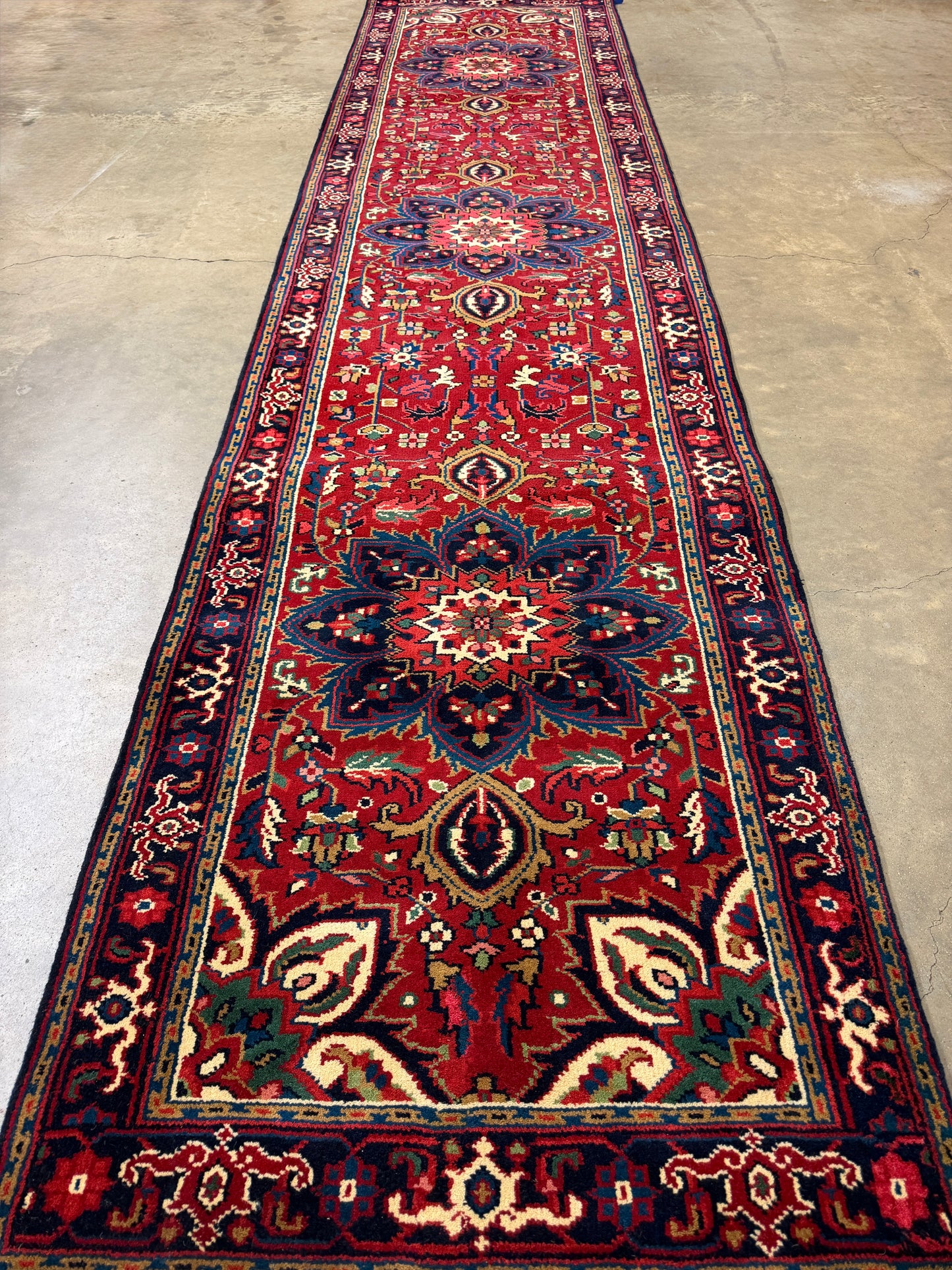 3’x13’ Hand-Knotted Wool Heriz Oriental Runner 3x13 Handmade Red Rug