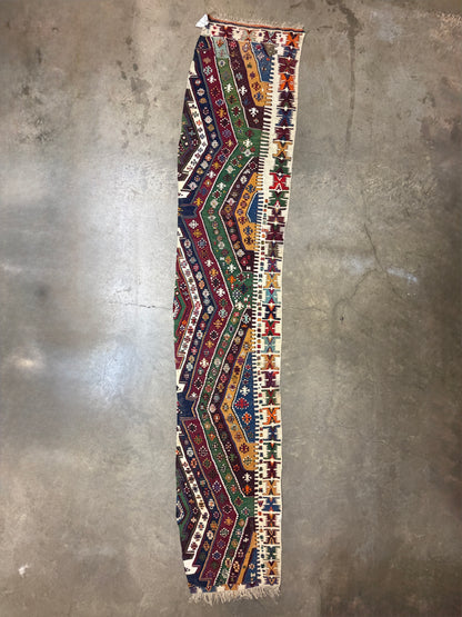2’9”x14’10” Antique Hand-Woven Wool Flatweave Kilim Runner 2x14 Handmade Tribal Rug