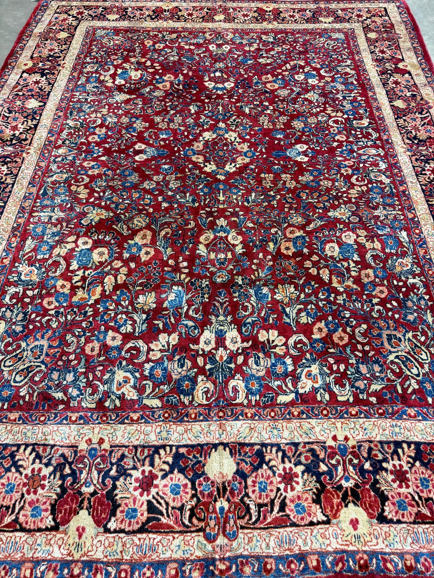 8’8”x11’6” Antique Hand-Knotted Wool Sarouk Persian Rug 8x11 Red Handmade Carpet
