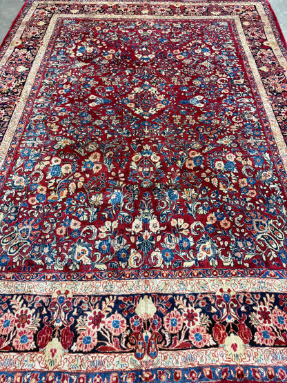 8’8”x11’6” Antique Hand-Knotted Wool Sarouk Persian Rug 8x11 Red Handmade Carpet