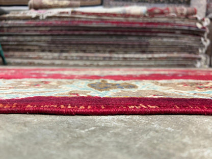 4'2"x6'3" Antique Hand-knotted Wool Tabrize Area Rug - Handmade Red 4x6 Carpet