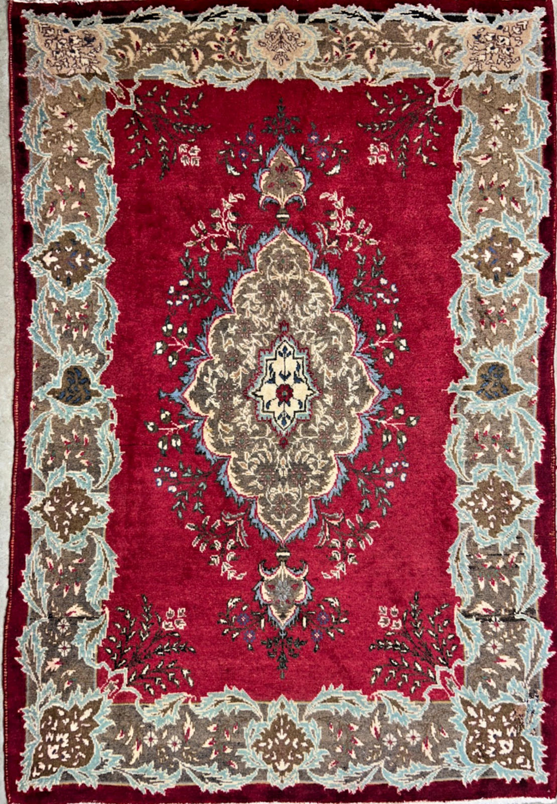 4'2"x6'3" Antique Hand-knotted Wool Tabrize Area Rug - Handmade Red 4x6 Carpet
