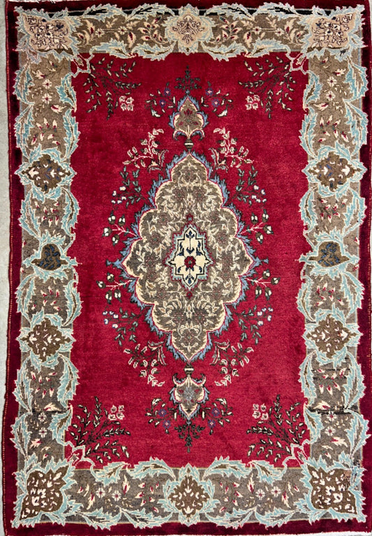 4'2"x6'3" Antique Hand-knotted Wool Tabrize Area Rug - Handmade Red 4x6 Carpet