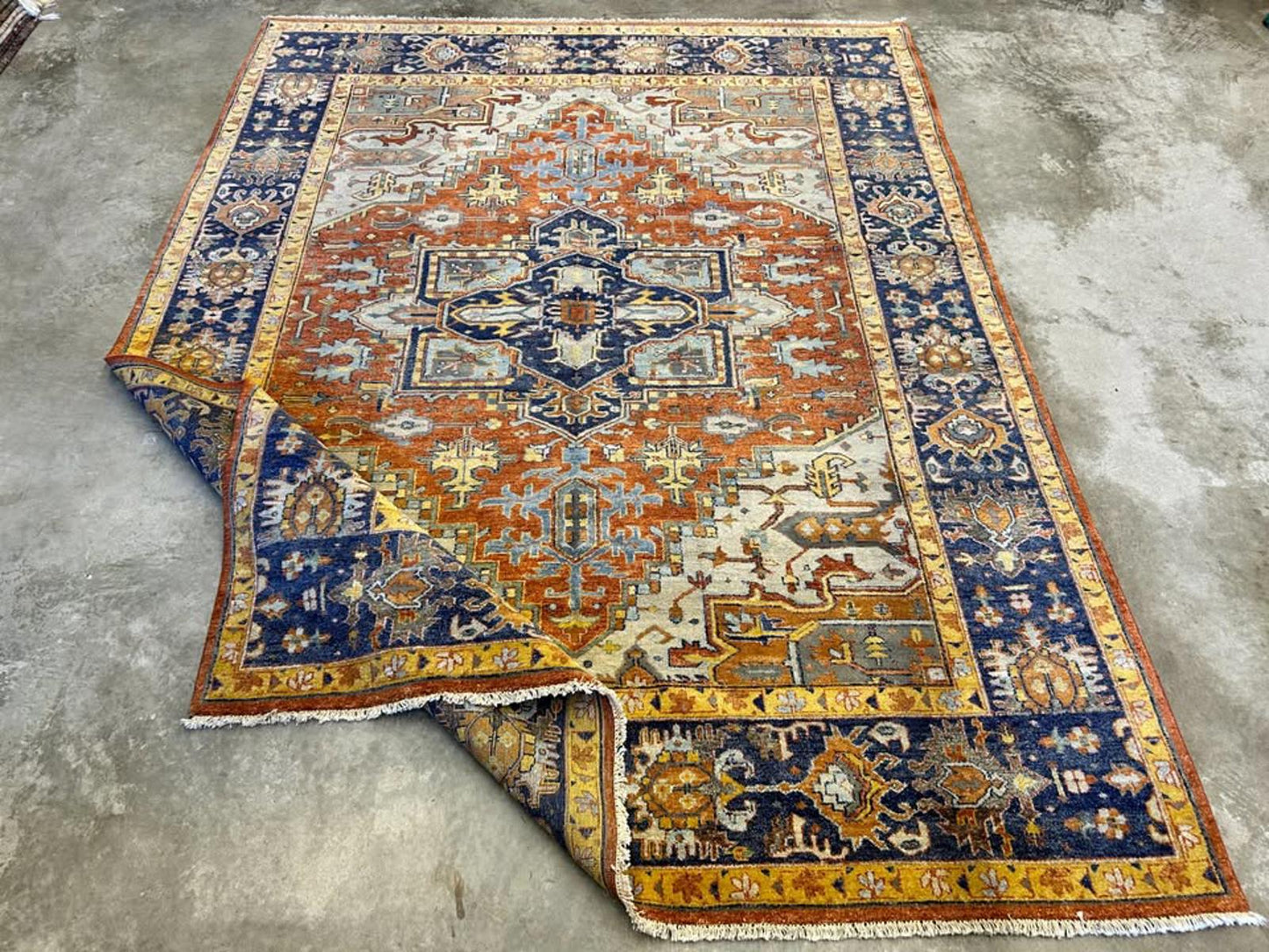 9'x11'10" Handmade 100% Wool Indian Serapi Rug