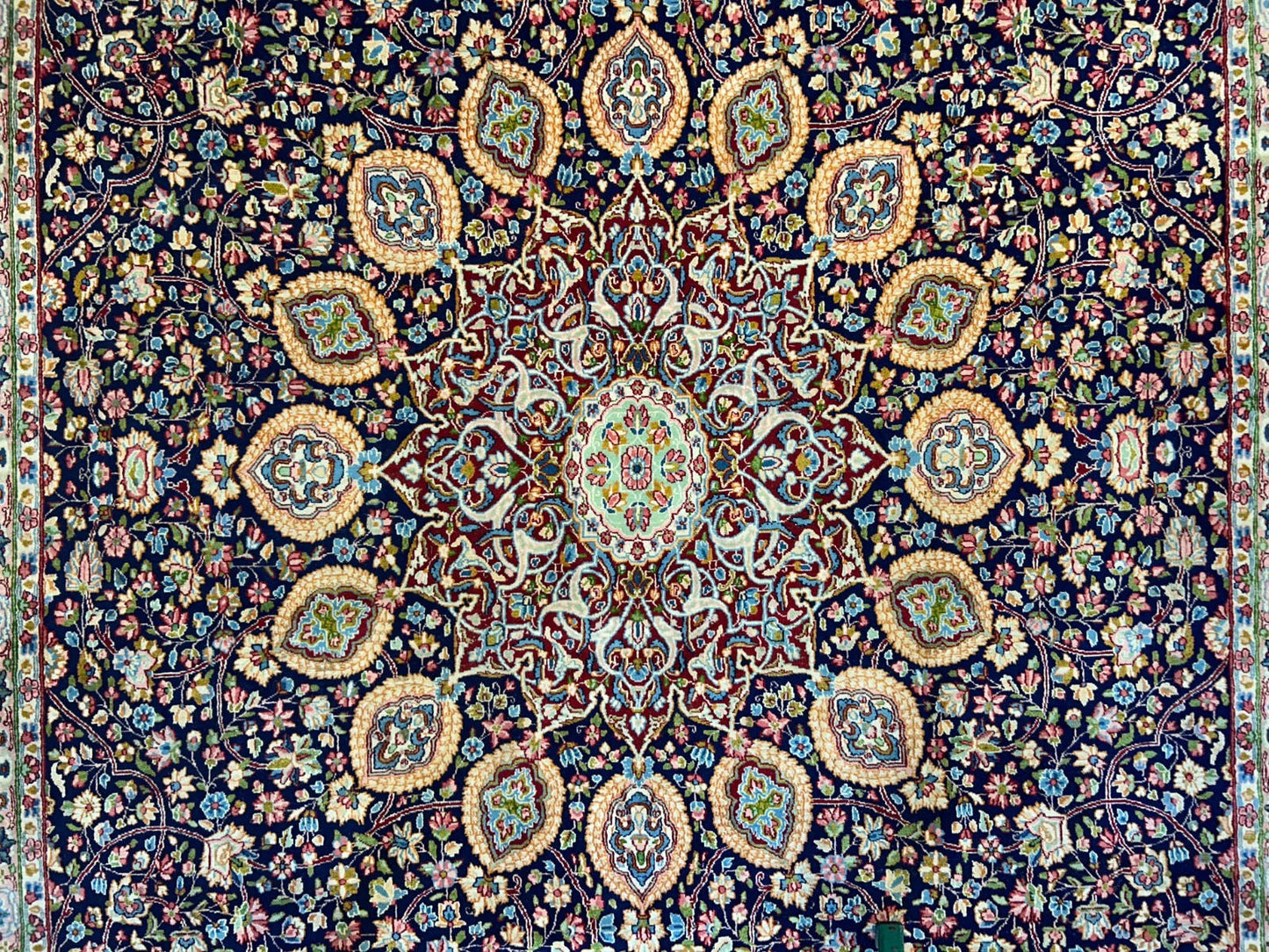 11'1"x15'10" Semi-Antique Hand-Knotted Handmade Kashmare Persiane Rug Navy Blue