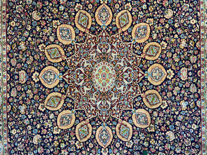 11'1"x15'10" Semi-Antique Hand-Knotted Handmade Kashmare Persiane Rug Navy Blue