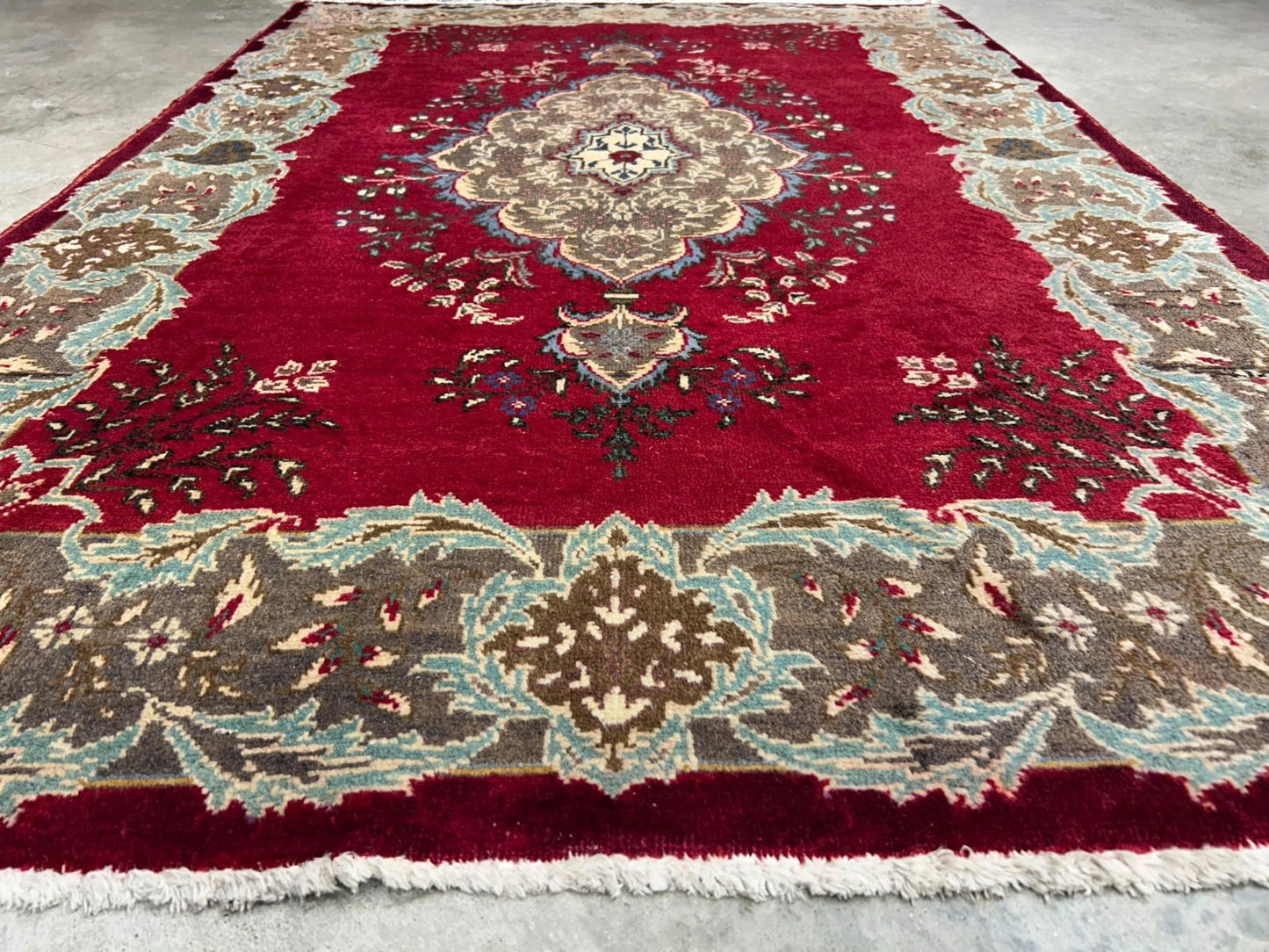 4'2"x6'3" Antique Hand-knotted Wool Tabrize Area Rug - Handmade Red 4x6 Carpet
