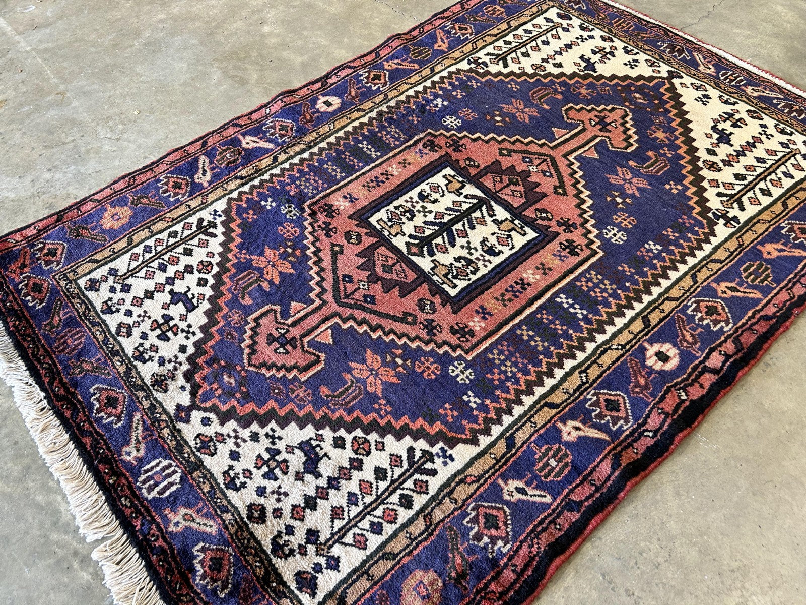 3'4"x5' Hand-Knotted 100% Wool Pile Heriz Area Rug