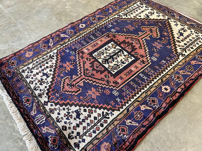 3'4"x5' Hand-Knotted 100% Wool Pile Heriz Area Rug