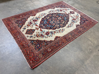 4’3”x6’5” Antique Hand-knotted Wool Kashan Persian Rug 4x6 Animal Handmade Carpet