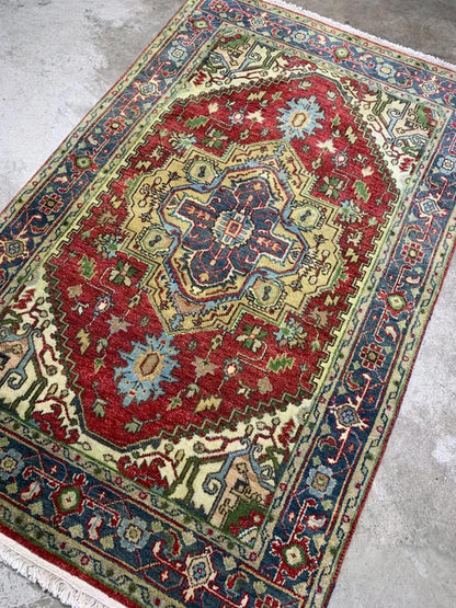 4'x6' Handmade 100% Wool Indo-Heriz Rug