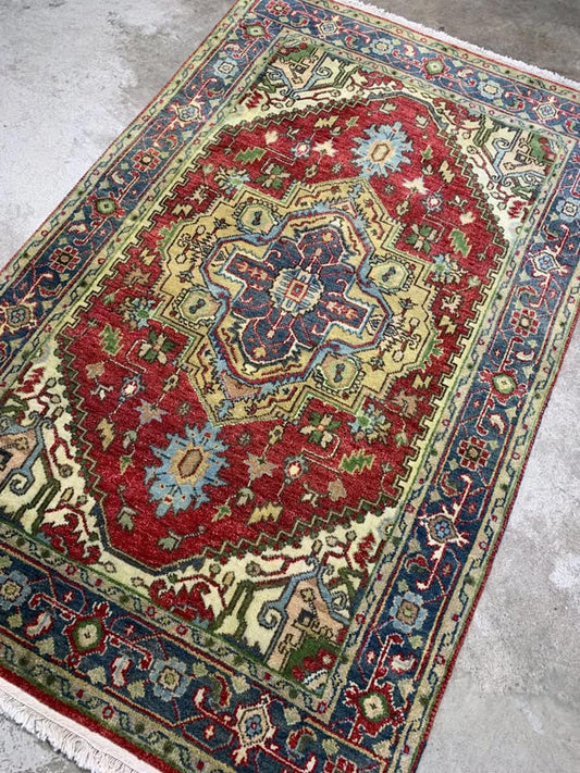 4'x6' Handmade 100% Wool Indo-Heriz Rug