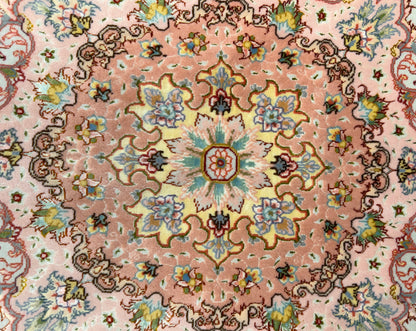 10’ Diameter Very Fine Hand-Knotted Wool & Silk Round Tabriz Persian Rug - 10x10 Handmade Carpet