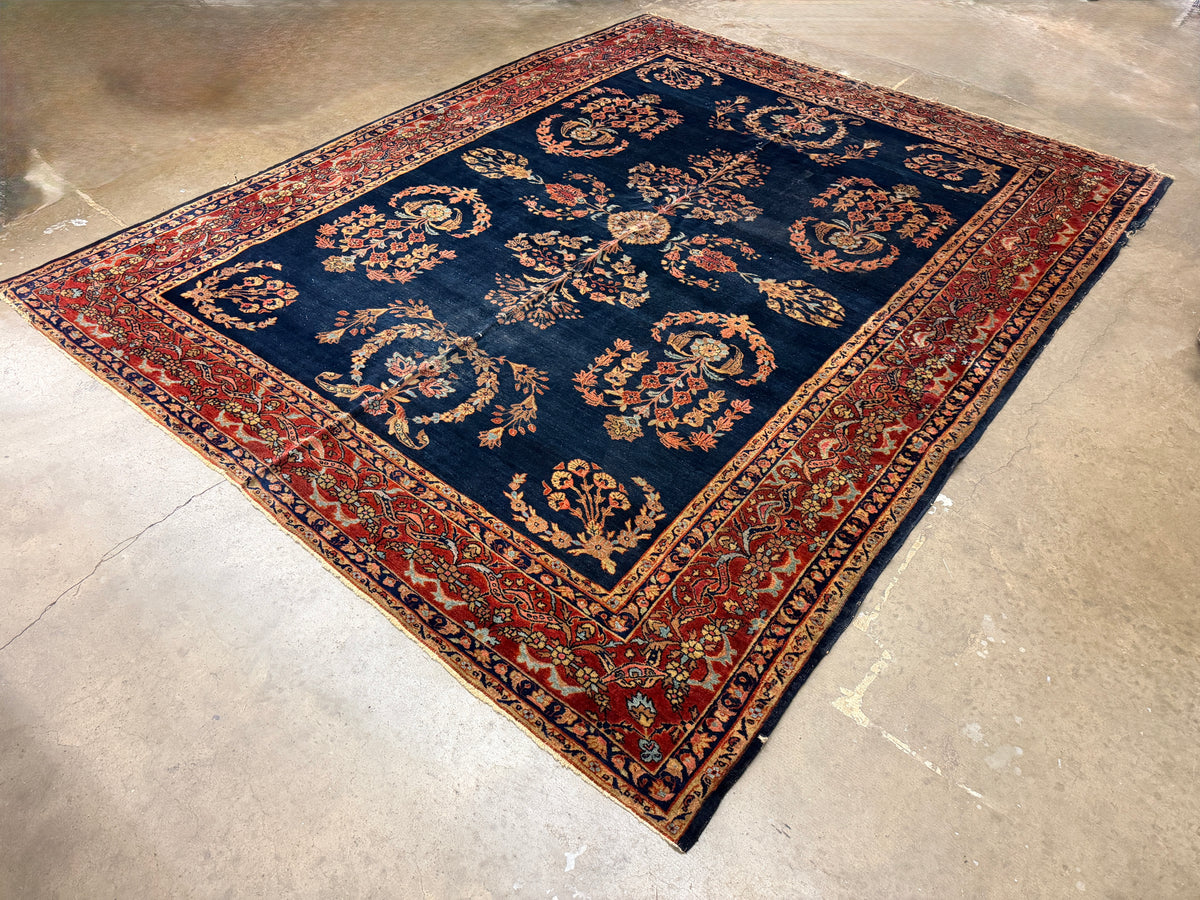 Hand-Knotted Antique Persian Sarouk Rug - 7’9”x9’10”