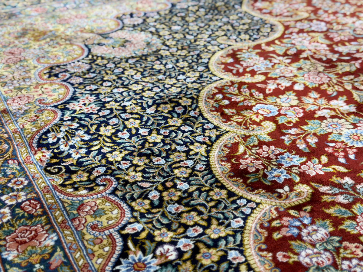 (On Hold for LH) Luxurious Hand-Knotted 100% Silk Persian Qum Rug - Signed Naimi - 6'5"x9'10"