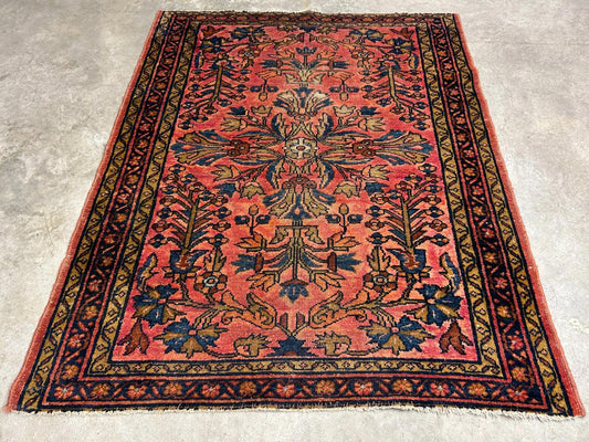 3'6"x4'5" Antique Hand-knotted Wool Sarouke Area Rug - Handmade Red 3x4 Carpet