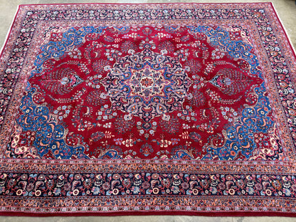 9’7”x12’6” Vintage Hand-Knotted Wool Sarouk Persian Rug 9x12 Red Handmade Carpet