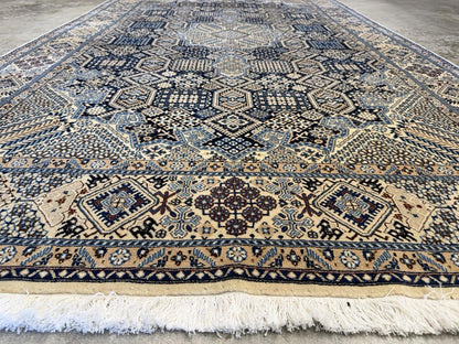 5’2”x8’9” Hand-Knotted Fine Wool & Silk Naine Area Rug - Beige & Blue Geometric