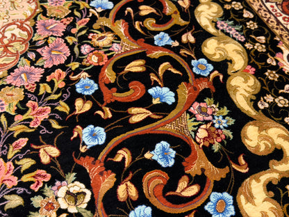 Luxurious Hand-Knotted 100% Silk Persian Qum Rug - Signed Abbaspour - 6'6"x9'6"