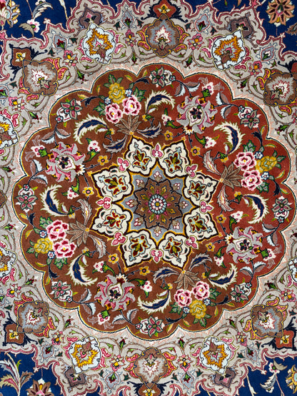 9’6” Diameter Very Fine Hand-Knotted Wool & Silk Round Tabriz Persian Rug - 9x9 Handmade Carpet