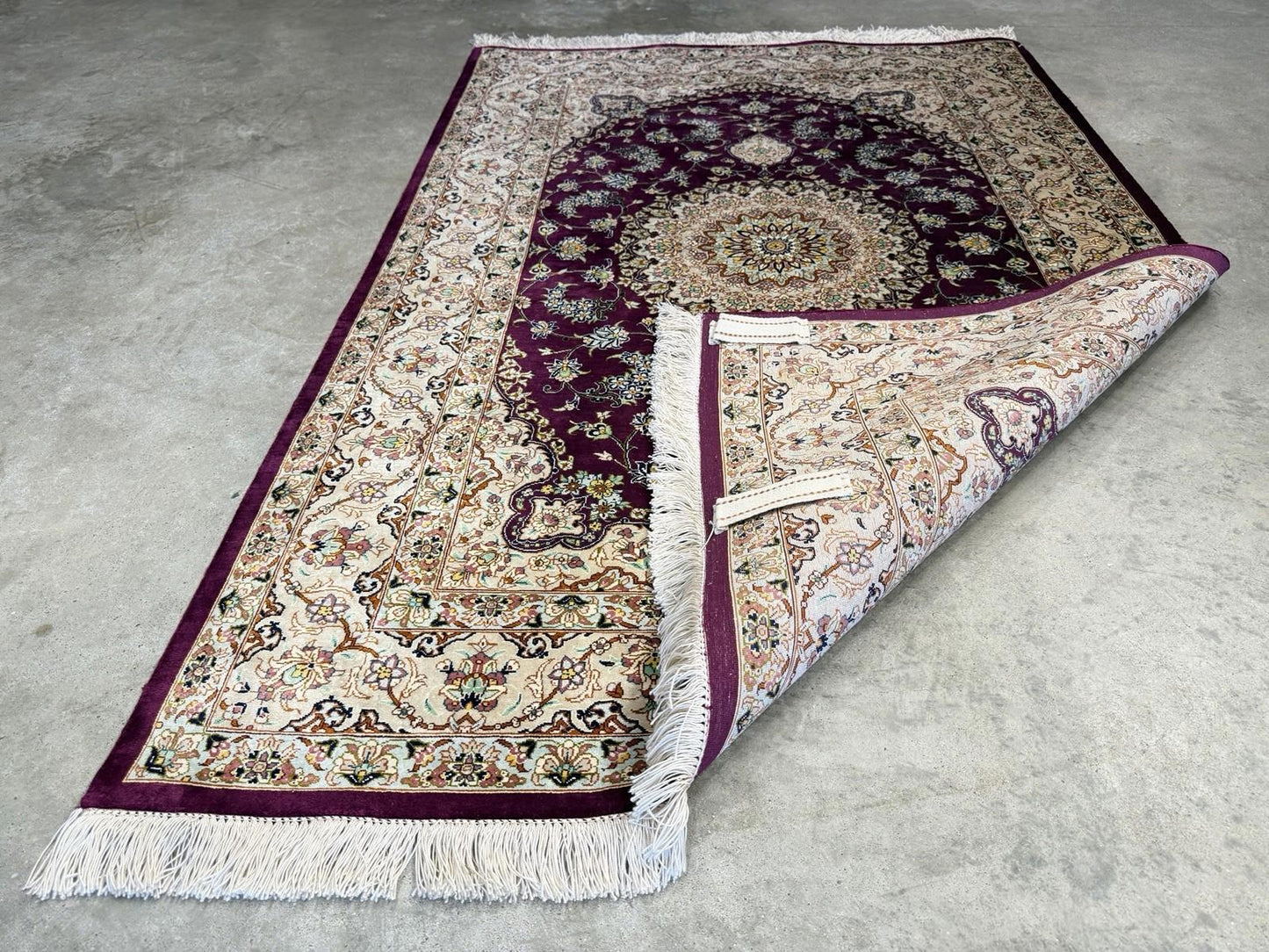 3x5 Luxurious Fine Hand-Knotted 100% Silk Signed Persiane Qume Rug Handmade