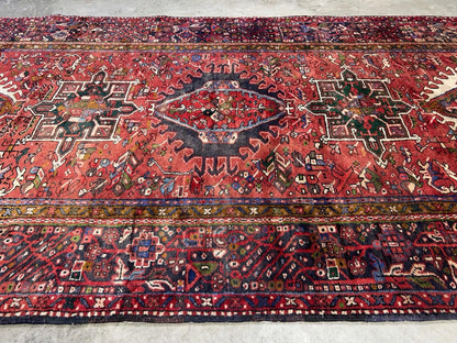 5’x12’10” Antique Hand-knotted Wool Herize Runner Rug - Handmade Red 5x13