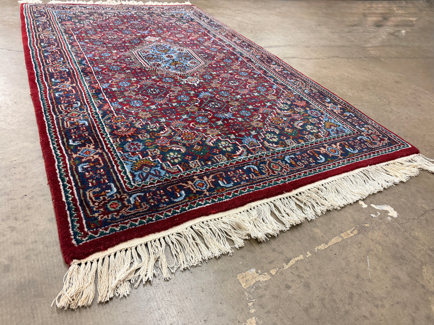 3’4”x5’6” Fine Hand-Knotted Wool IndoBidjar Persian Rug 3x5 Burgundy Handmade Carpet
