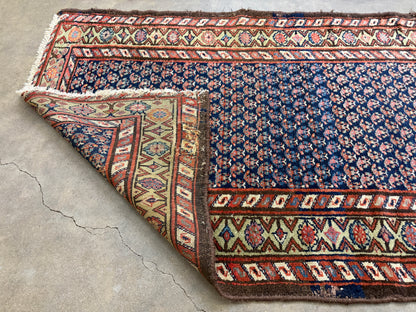 3’x13’9” Antique Hand-Knotted Wool Malayer Persian Runner 3x13 Handmade Blue Green Carpet