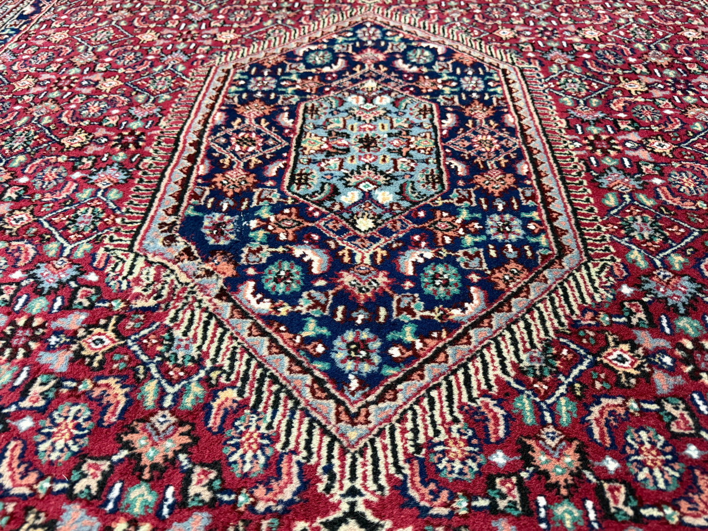 6’x9’ Fine Hand-Knotted Wool IndoBidjar Persian Rug 6x9 Burgundy All-Over Handmade Carpet