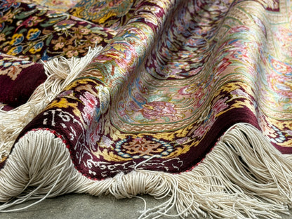 Hand-Knotted Silk Persian Qum Rug - Signed Moghaddammanesh - 3’4”x5’