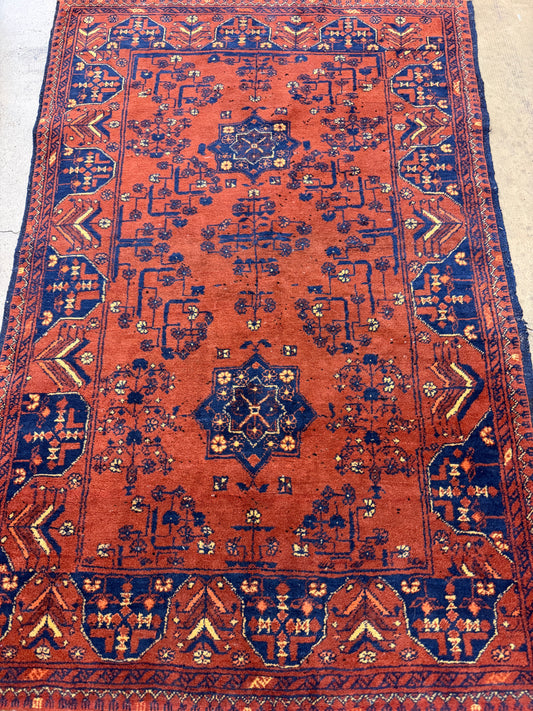 3’2”x5’2” Vintage Hand-Knotted Wool Baluchi Persian Rug 3x5 Bronze Handmade Carpet