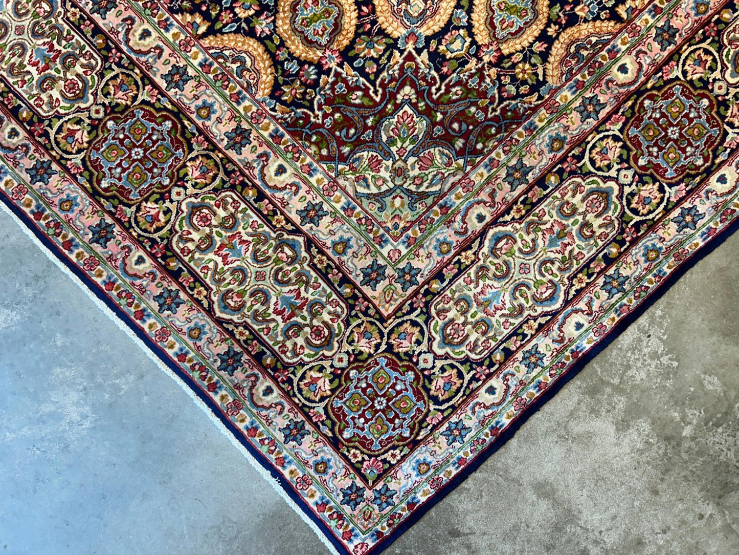 11'1"x15'10" Semi-Antique Hand-Knotted Handmade Kashmare Persiane Rug Navy Blue