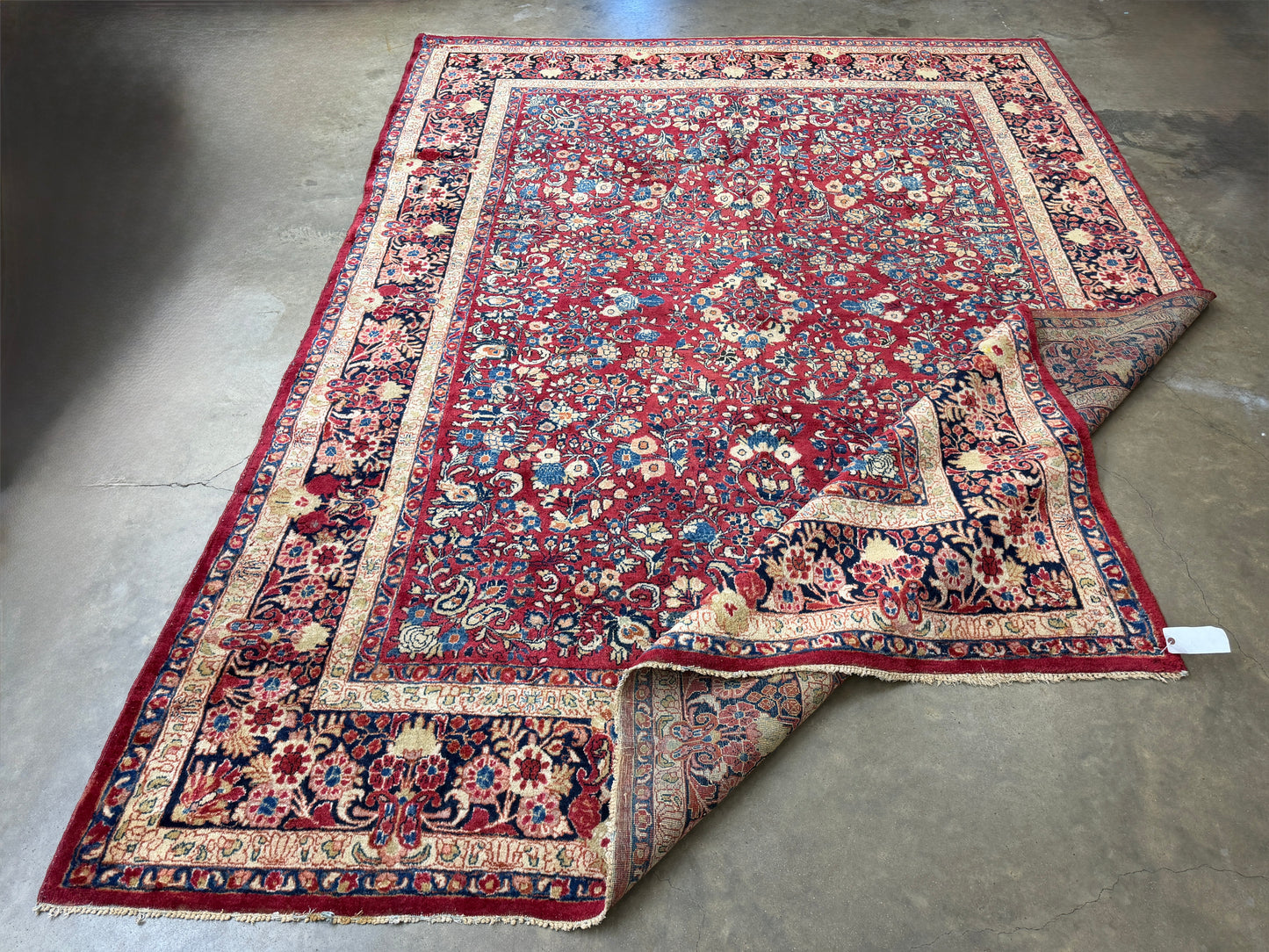 8’8”x11’6” Antique Hand-Knotted Wool Sarouk Persian Rug 8x11 Red Handmade Carpet