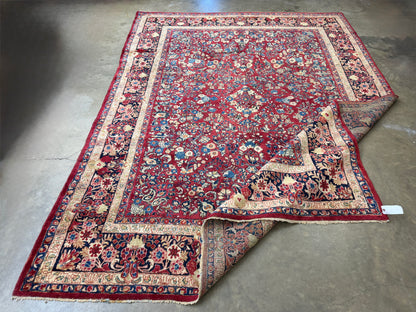 8’8”x11’6” Antique Hand-Knotted Wool Sarouk Persian Rug 8x11 Red Handmade Carpet