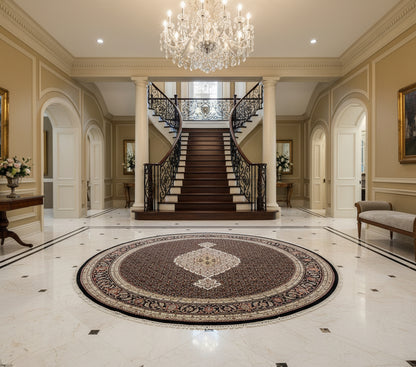 8’ Diameter Hand-Knotted Wool Indian Round Mahi Oriental Rug - 8x8 Handmade Carpet