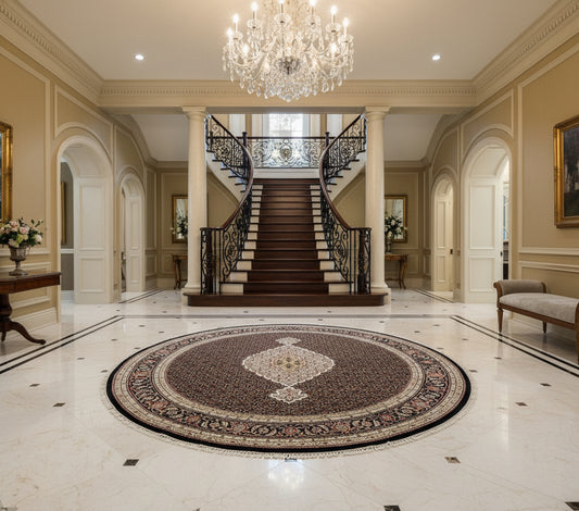 8’ Diameter Hand-Knotted Wool Indian Round Mahi Oriental Rug - 8x8 Handmade Carpet