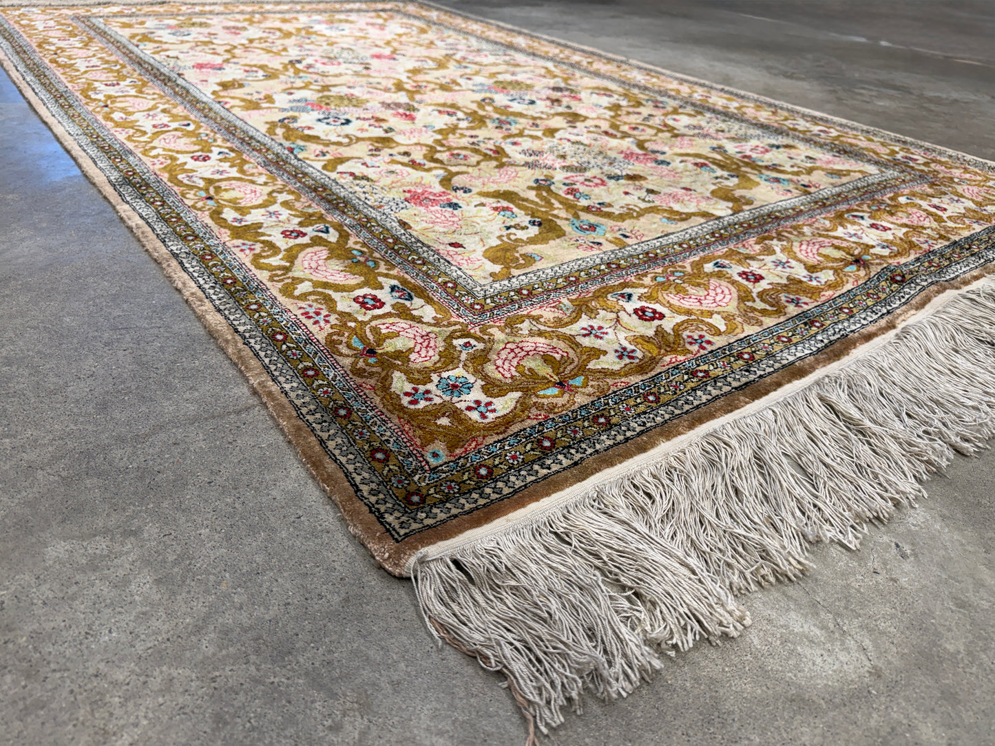 Hand-Knotted Silk Persian Qum Rug - 4’6”x7’2”