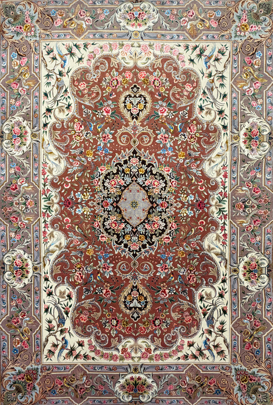 Hand-Knotted 80 Raj Persian Tabriz Rug - 6'9"x9'10"