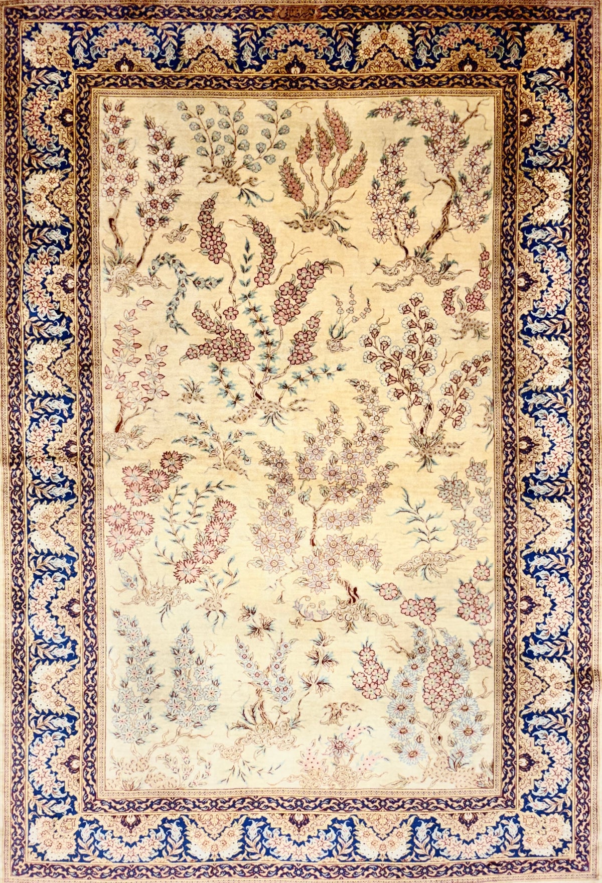 Hand-Knotted Silk Persian Qum Rug - Signed Rezaei - 3’4”x4’10”