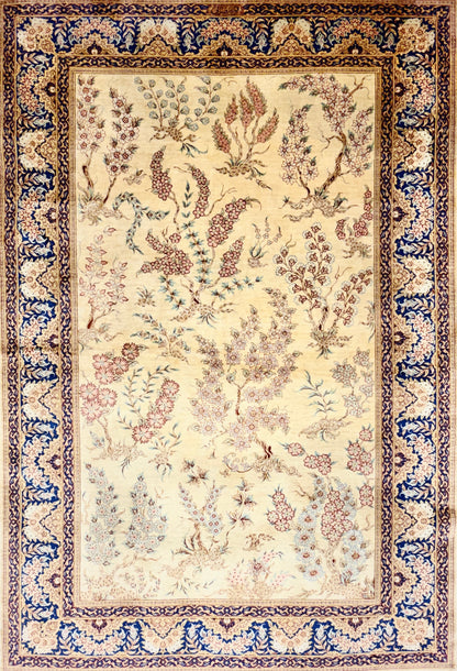 Hand-Knotted Silk Persian Qum Rug - Signed Rezaei - 3’4”x4’10”