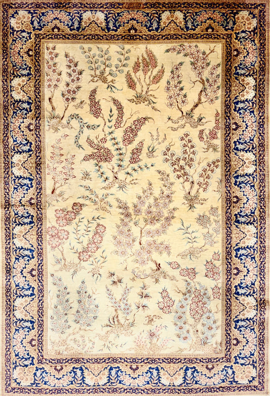 Hand-Knotted Silk Persian Qum Rug - Signed Rezaei - 3’4”x4’10”