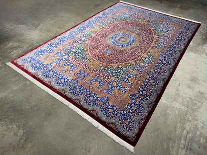 Luxurious Hand-Knotted 100% Silk Persian Qum Rug - Signed Kazemi - 6'6"x10'