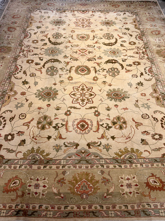 13’1”x16’2” Hand-Knotted Wool Oushak Area Rug Handmade All-over Carpet
