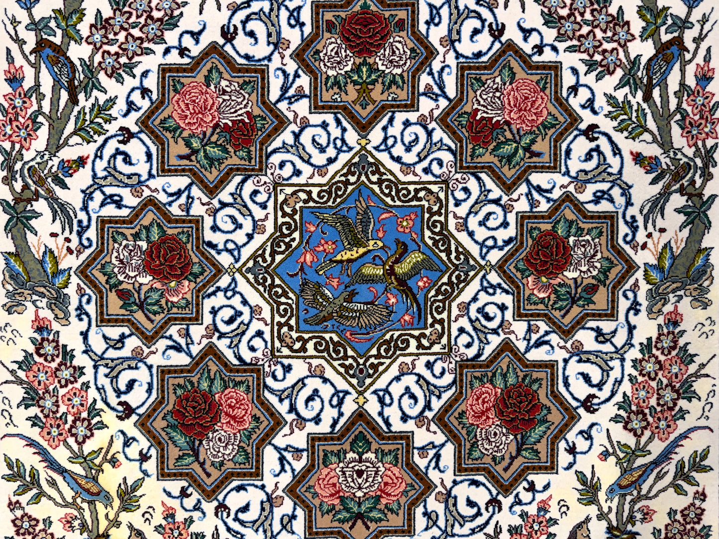 Hand-Knotted Persian Isfahan Rug -Garden of Birds- Signed Fakharian - 4’9”x7’2”