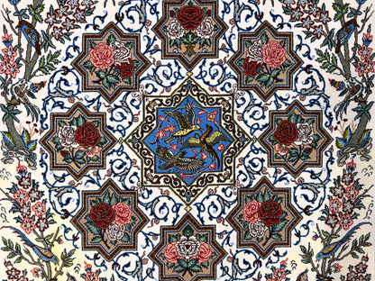 Hand-Knotted Persian Isfahan Rug -Garden of Birds- Signed Fakharian - 4’9”x7’2”