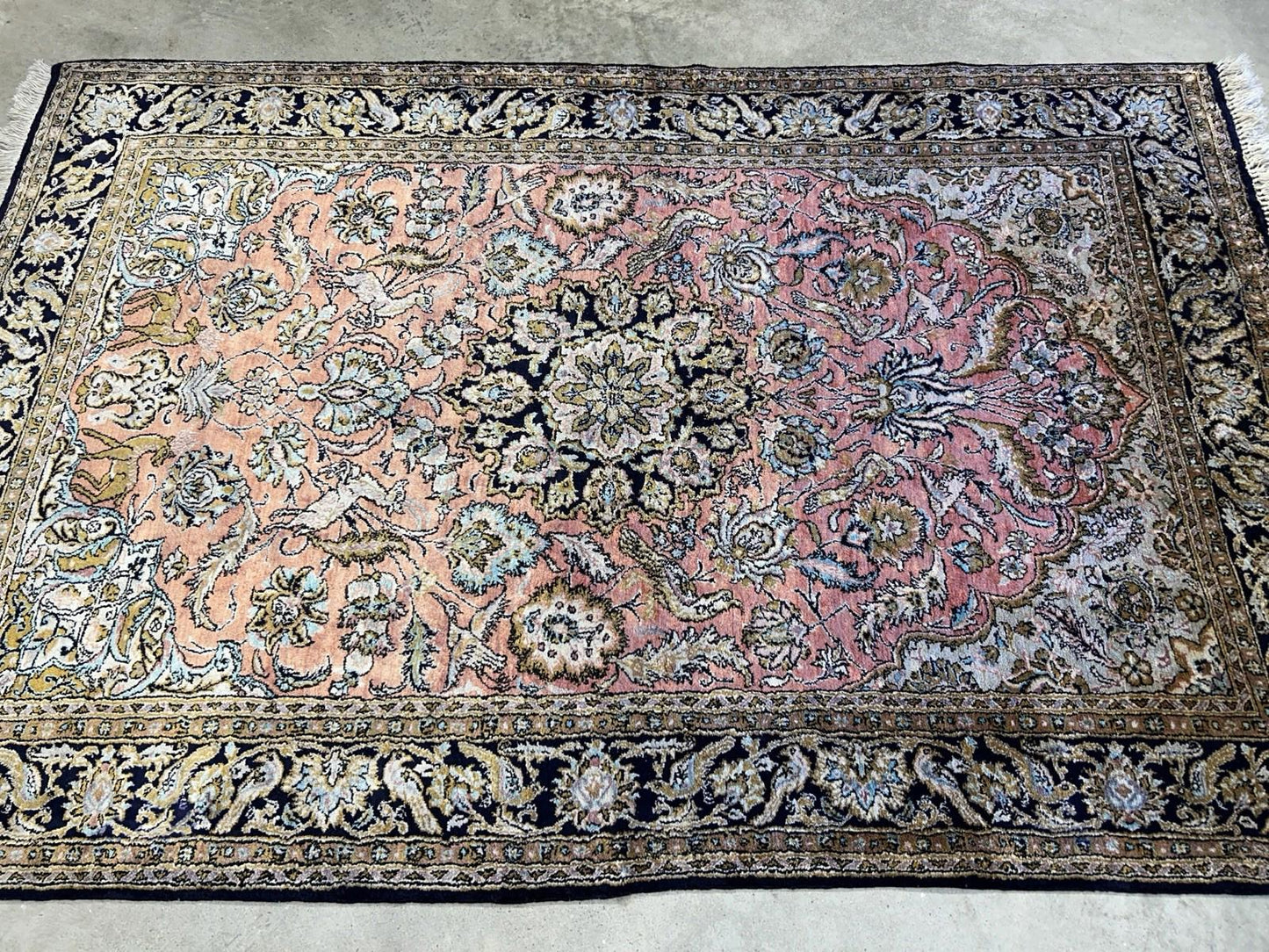 3x5 Luxurious Fine Hand-Knotted 100% Silk Pictorial Persiane Qume Rug Handmade